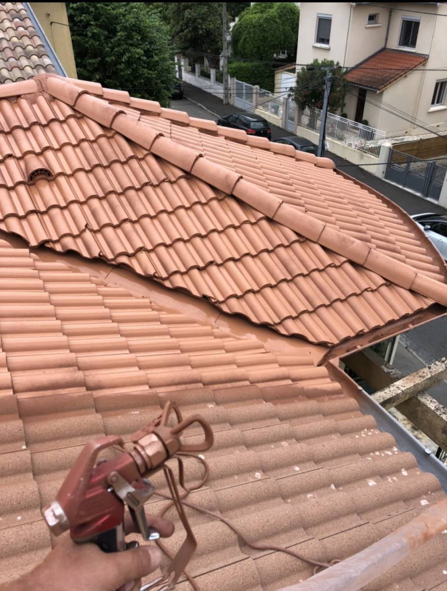 Toiture tuile béton à Toulouse mise en peinture entreprise les compagnons du bâtiment couvreur spécialisé en travaux de peinture à Toulouse rue de la Côte-d’Or
